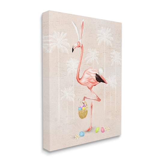 Stupell Industries Easter Flamingo Pink Bird Egg Hunt Basket Canvas Wall Art